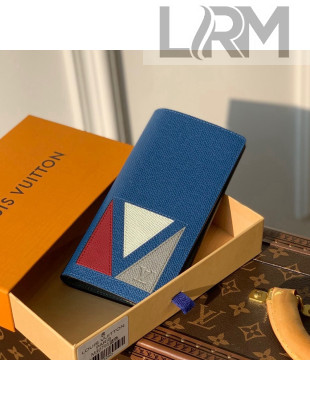 Louis Vuitton Brazza Wallet in Inlaid V Taiga Leather M30791 Blue 2021 