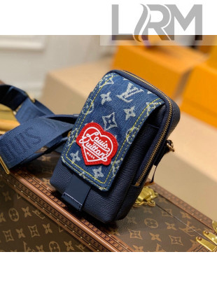 Louis Vuitton Monogram Denim and Leather Flap Double Phone Pouch M81060 Blue 2022