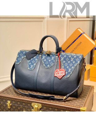 Louis Vuitton Keepall Bandouliere 50 Monogram Drip Travel Bag M45975 Blue 2022