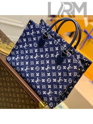 Louis Vuitton OnTheGo MM Tote Bag in Denim Jacquard Textile M59608 Dark Blue 2022
