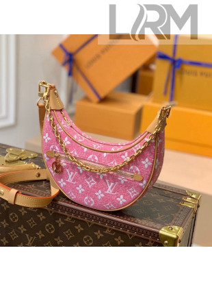Louis Vuitton Loop Hobo Bag in Denim Jacquard Textile M81166 Pink 2022