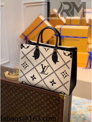 Louis Vuitton Onthego MM Tote Bag in Embroidered Quilted Leather M46016 Creme White 2022