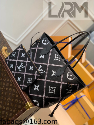 Louis Vuitton Neverfull MM Tote Bag in Embroidered Quilted Leather M46040 Black 2022 