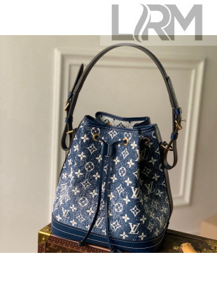 Louis Vuitton Petite Noe Bucket Bag in Faded Denim Jacquard M59606 Navy Blue 2022