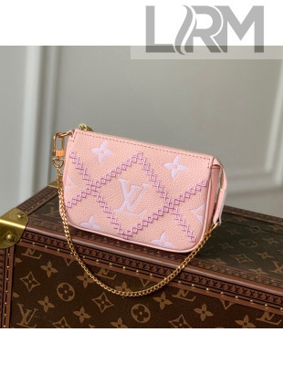 Louis Vuitton Mini Pochette Accessoires Bag in Embroidered Quilted Leather M81140 Pink 2022