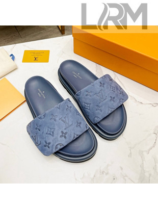 Louis Vuitton Pool Pillow Comfort Monogram Suede Slide Sandals Dusty Blue 2022