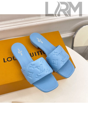 Louis Vuitton Revival Flat Slide Sandals in Monogram Embossed Lambskin Blue 2022 09