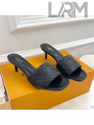 Louis Vuitton Revival High Heel Slide Sandals 5.5cm in Monogram Embossed Lambskin Black 2022 