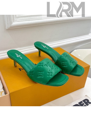 Louis Vuitton Revival High Heel Slide Sandals 5.5cm in Monogram Embossed Lambskin Green 2022 