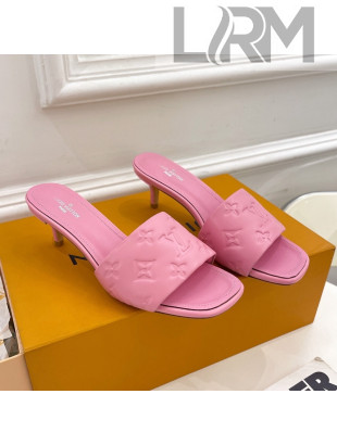 Louis Vuitton Revival High Heel Slide Sandals 5.5cm in Monogram Embossed Lambskin Light Pink 2022 