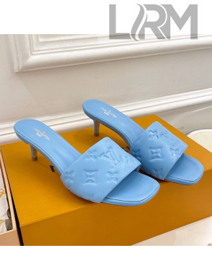 Louis Vuitton Revival High Heel Slide Sandals 5.5cm in Monogram Embossed Lambskin Sky Blue 2022 