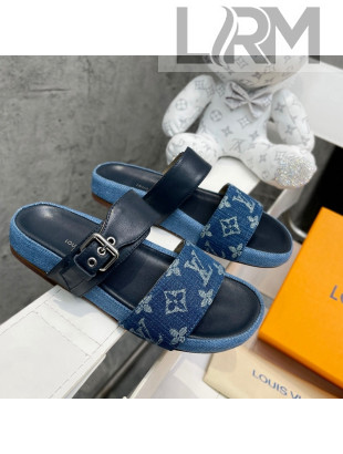 Louis Vuitton Bom Dia Denim Flat Slide Sandals Dark Blue/Black 2022