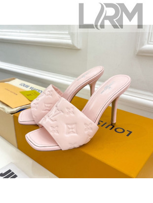 Louis Vuitton Revival High Heel Slide Sandals 9.5cm in Monogram Embossed Lambskin Pale Pink 2022 