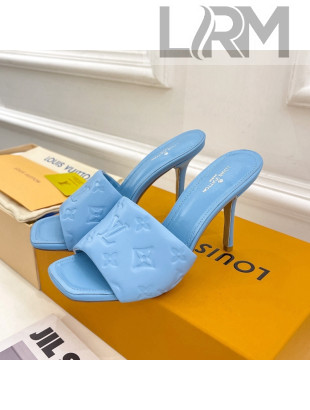 Louis Vuitton Revival High Heel Slide Sandals 9.5cm in Monogram Embossed Lambskin Sky Blue 2022 
