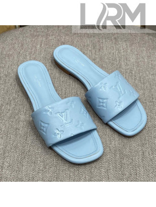 Louis Vuitton Revival Flat Slide Sandals in Monogram Embossed Lambskin Pale Blue 2022 