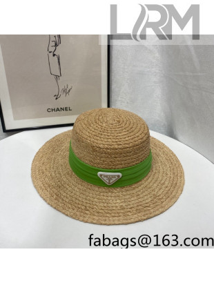 Prada Straw Wide Brim Hat Khaki/Green 2022 0401127