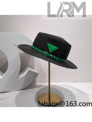 Prada Straw Buckle Wide Brim Hat Black 2022 0401133