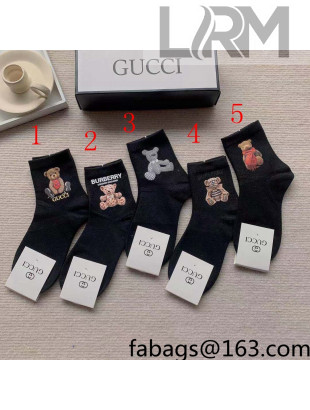 Gucci Cotton Bear Short Socks Black 2022 94