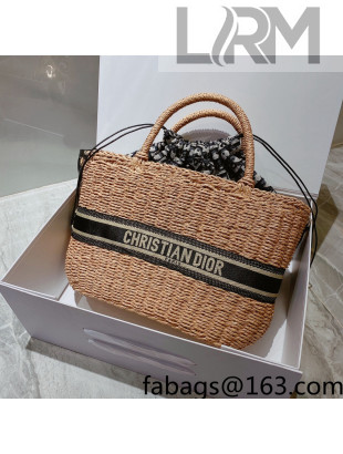 Dior Straw Basket Tote Bag Natural/Blue Oblique 2022