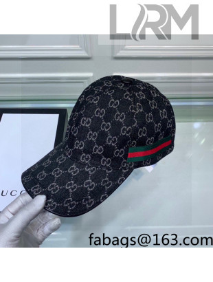 Gucci GG Denim Web Baseball Hat Black 2022 031072