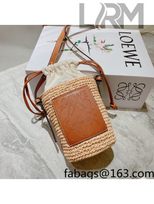 Loewe Raffia and Leather Mini Anagram Basket Bag Natural/Brown 2022