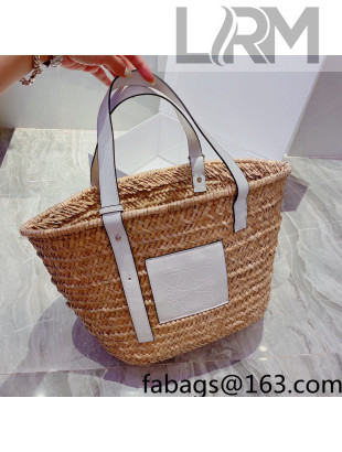 Loewe Medium Straw and Leather Basket Bag Beige/White 2022 033103