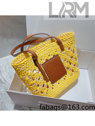 Loewe Medium Straw and Leather Basket Bag Yellow/Brown 2022 033107