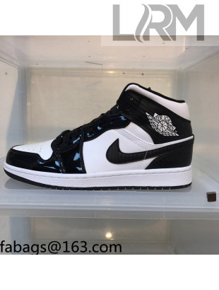 Nike Air Jordan AJ1 Patent Leather Mid-top Sneakers Black/White 2021 112379