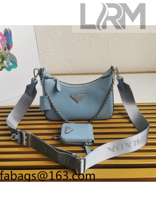 Prada Re-Edition 2005 Saffiano Leather Hobo Bag 1BH204 Light Blue 2022