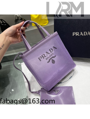 Prada Small Sequined Mesh Tote Bag 1BG417 Lily Purple 2022