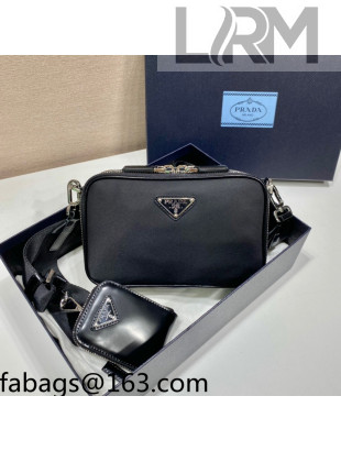 Prada Men's Brique Re-Nylon and Leather Shoulder Bag 2VH070 Black 2022