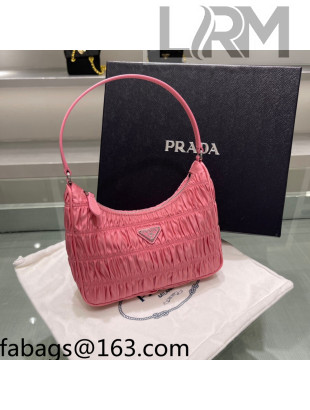 Prada Re-Edition 2000 Ruffled Nylon Mini Hobo Bag 1NE515 Pink 2022