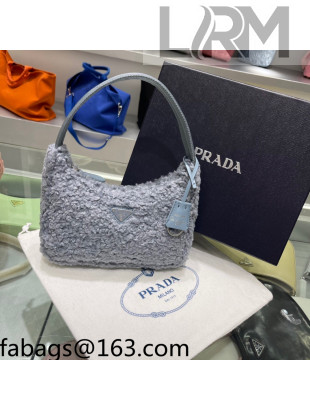 Prada Re-Edition 2000 Shearling Mini Hobo Bag 1NE515 Light Blue 2022