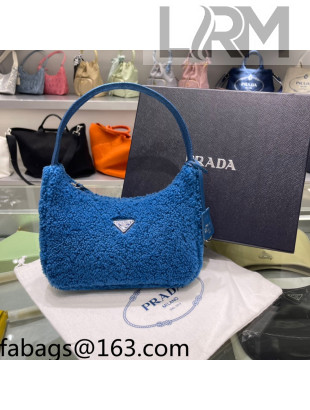 Prada Re-Edition 2000 Shearling Mini Hobo Bag 1NE515 Sky Blue 2022