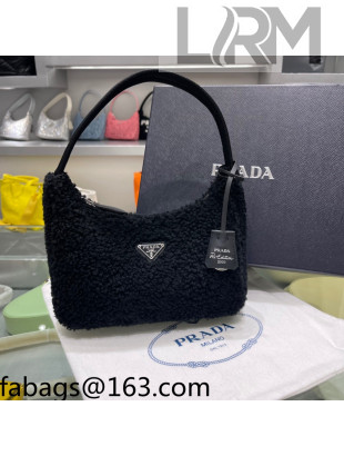 Prada Re-Edition 2000 Shearling Mini Hobo Bag 1NE515 Black 2022