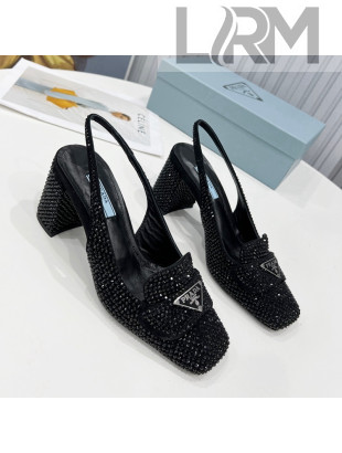 Prada Crystal Slingback Loafers 7cm Black 2022 53
