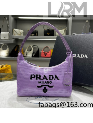 Prada Re-Edition 2000 Sequins Mini Hobo Bag 1NE515 Lilium Purple 2022