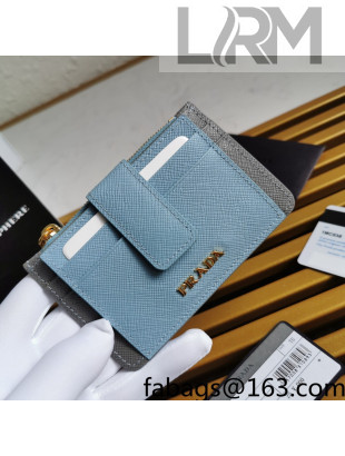 Prada Saffiano Leather Card Holder Wallet 1MC038 Blue/Grey 2022 02