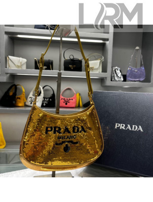 Prada Cleo Sequins Shoulder Bag 1BC169 Gold 2022