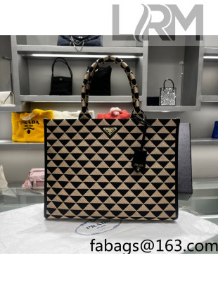 Prada Large Symbole Jacquard Fabric Handbag 1BA356 Black/Beige 2022