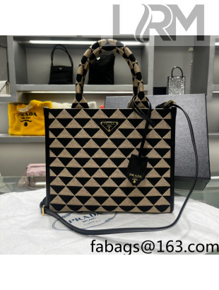 Prada Small Symbole Jacquard Fabric Handbag 1BA354 Black/Beige 2022
