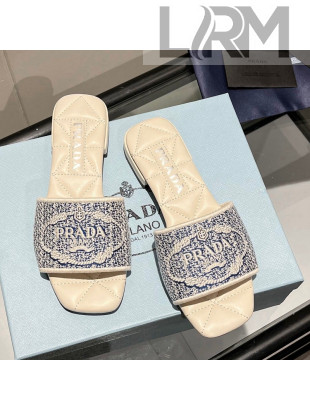 Prada Fabric Flat Slide Sandals Blue/Nude 2022 032393