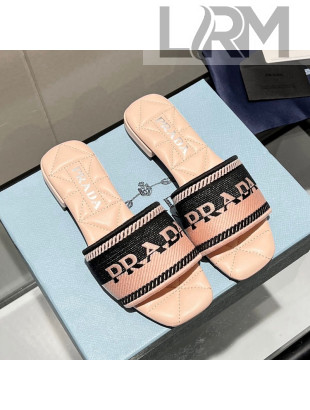 Prada Fabric Flat Slide Sandals Pink/Black 2022 032395