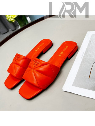 Prada Calf Leather Flat Slide Sandals Red 2022 032376