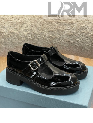 Prada Patent Leather Mary Jane T-strap Shoes/Loafers Black 2022