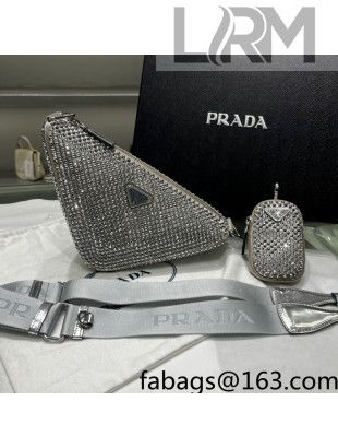Prada Crystal Triangle Shoulder Bag 1BH190 Beige/Silver 2022