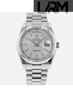 SUPER QUALITY – Rolex Day-Date 118209 – Men: Dial Color – Silver, Bracelet - White Gold Plated, Case Size – 36mm, Max. Wrist Size - 6.75 inches