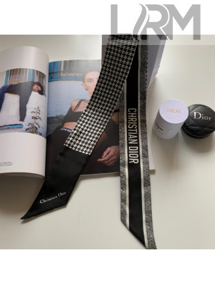 Dior Houndstooth Silk Bandeau Scarf 6x100cm Black 2022 033087