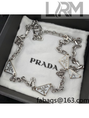 Prada Triangle Logo Chain Belt White 2022 031165