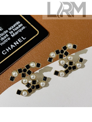 Chanel CC Stud Earrings Black/White 2022 040220